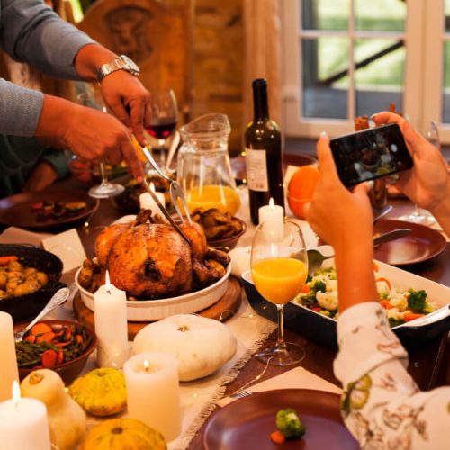 A family having a thanksgiving gathering in Winnipeg, Manitoba.